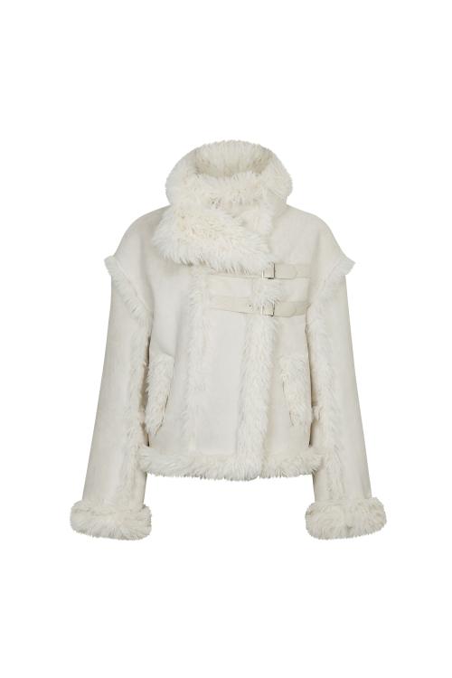 LUNA BELTED SHEARLING JACKET cream