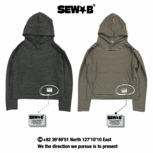 [MADE]✪당일한정✪ 버튼 니트 스트라이프 세미 후드티 2Color