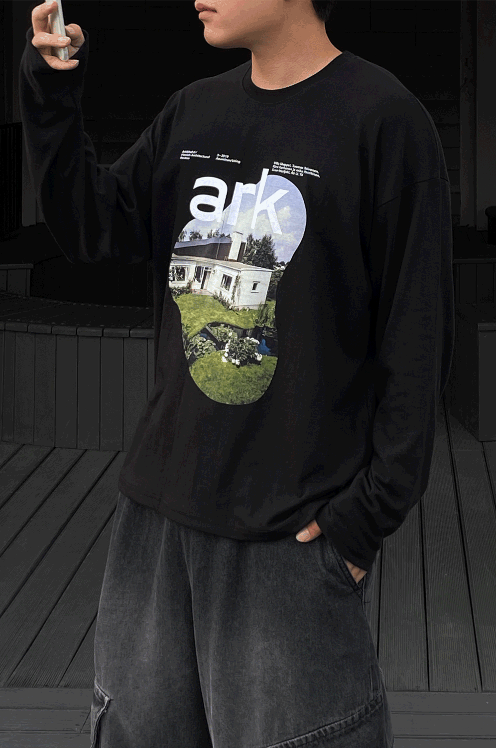 아크 프린팅 긴팔 슬리브