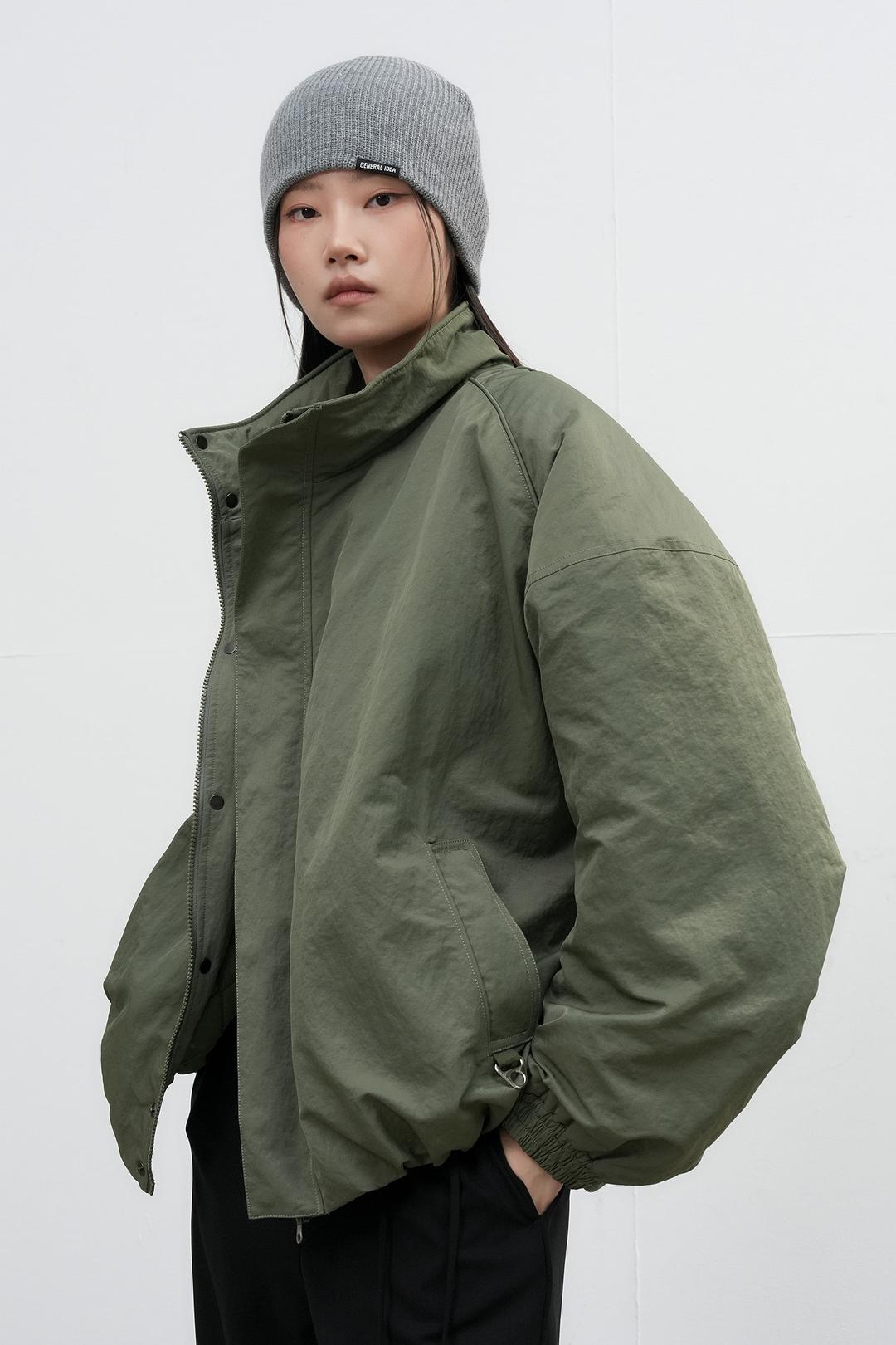 UNISEX 패디드 볼륨 블루종 봄버 점퍼 [KHAKI]