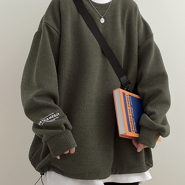 [빅사이즈] 밑단 스트링 니트 맨투맨 (3color)