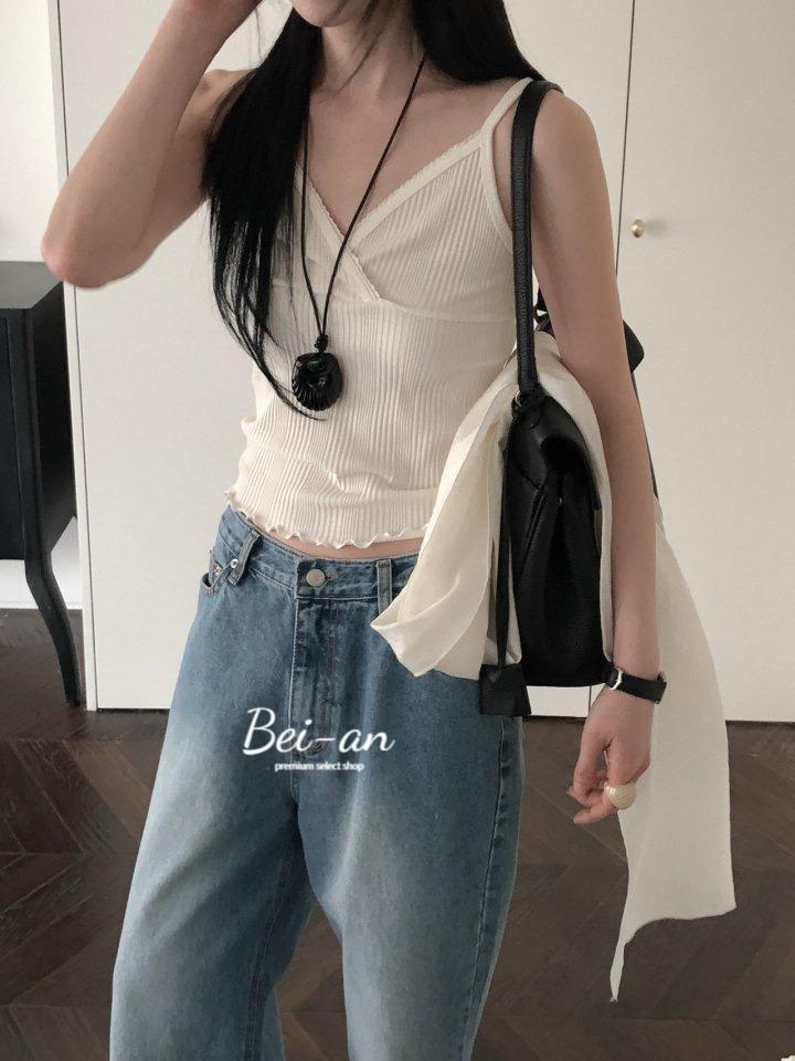 바이안 르버터 센즈 레이스 나시 브이넥 레이스 골지 프릴 크롭 슬리브리스 (3 color)