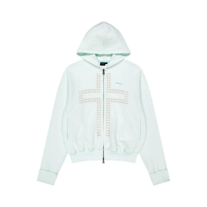 Cross Rhinestone Zip-Up Hoodie (Ice Blue)