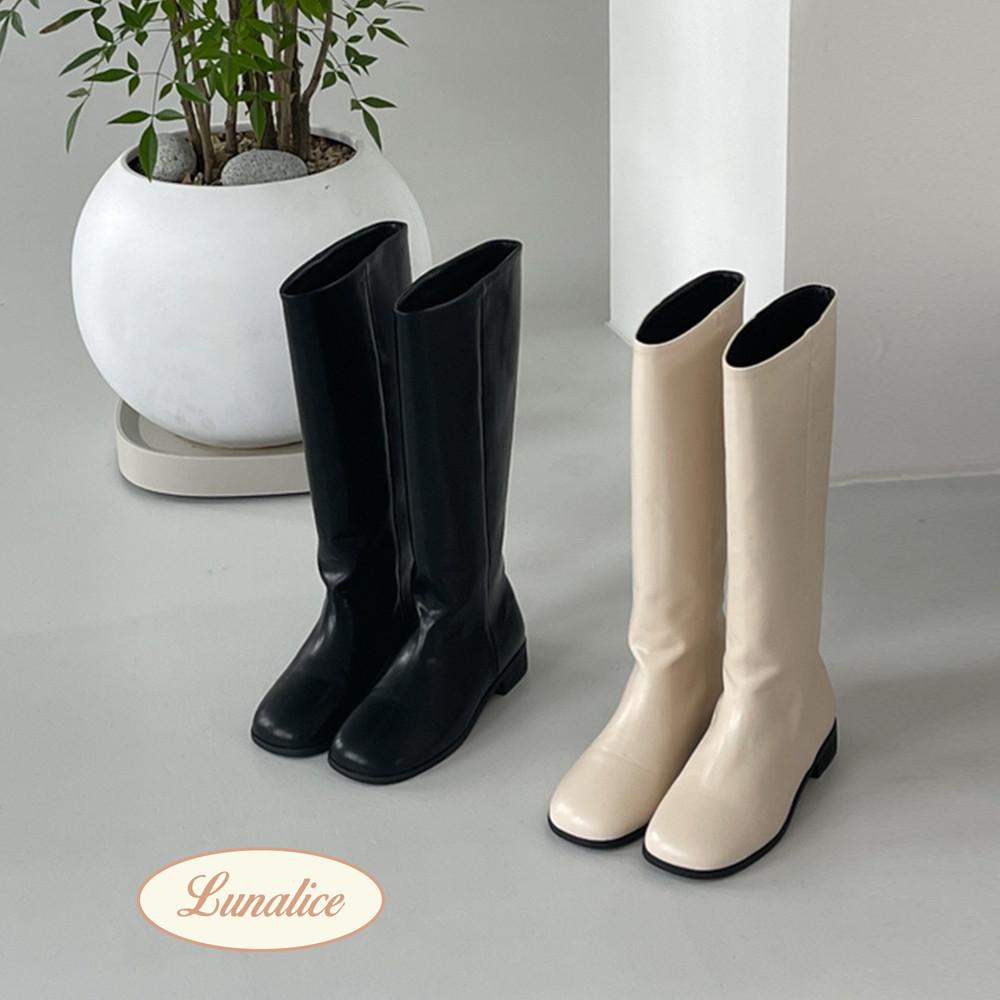[작은키 부츠] 둥근코 36cm 높이 에코 레더 베이직 통부츠 2컬러