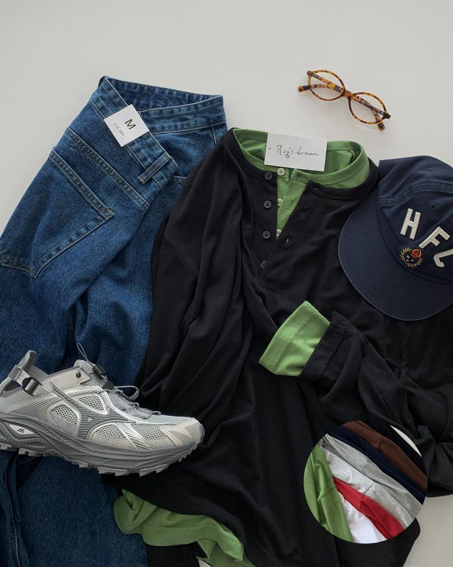 헨리넥 패널라인 롱 슬리브 티셔츠