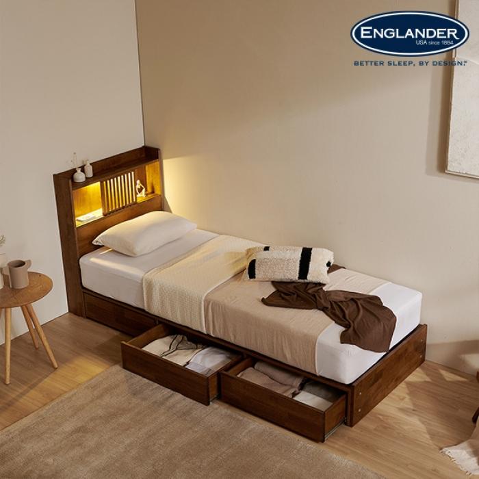 잉글랜더 아틀리에 월넛 미니 LED 원목 침대 MS