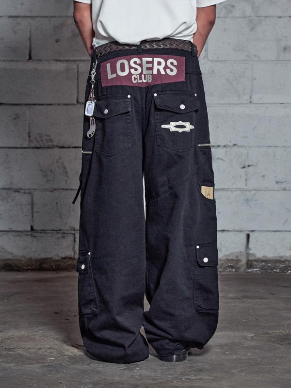 LSC BIKER CARGO POCKET WIDE COTTON PANT (BLACK)