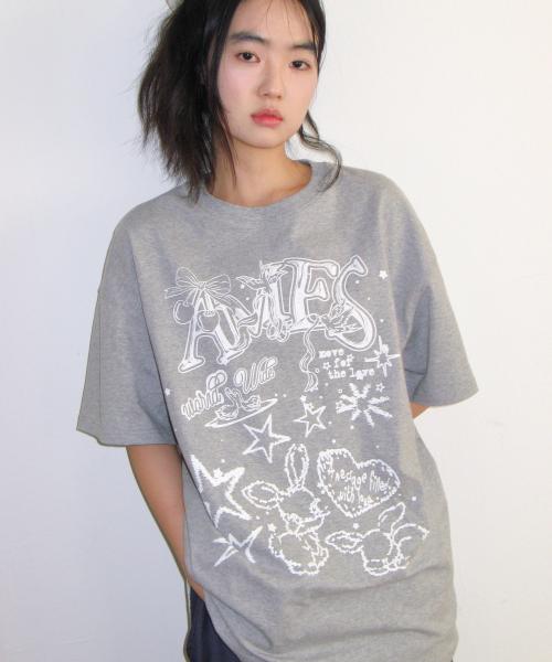 RABBIT ART DRAWING TEE GREY