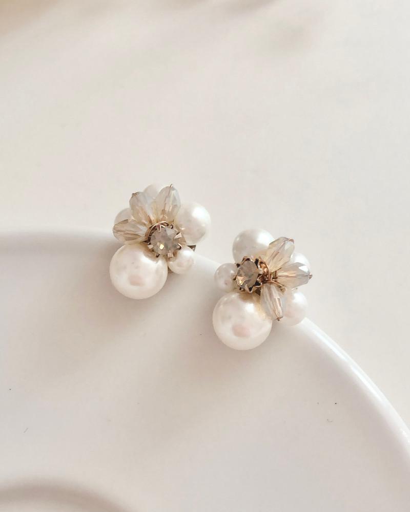 더휘 은 실버 화이트 웨딩 플라워 담수 진주귀걸이 All Silver925