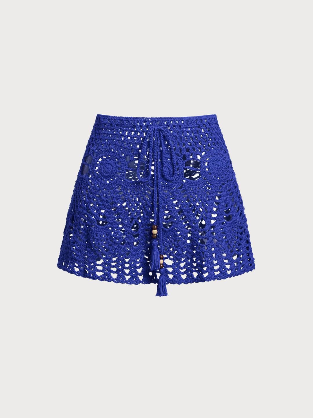 Blue Crochet Cover-Up Skirt - Blue / S