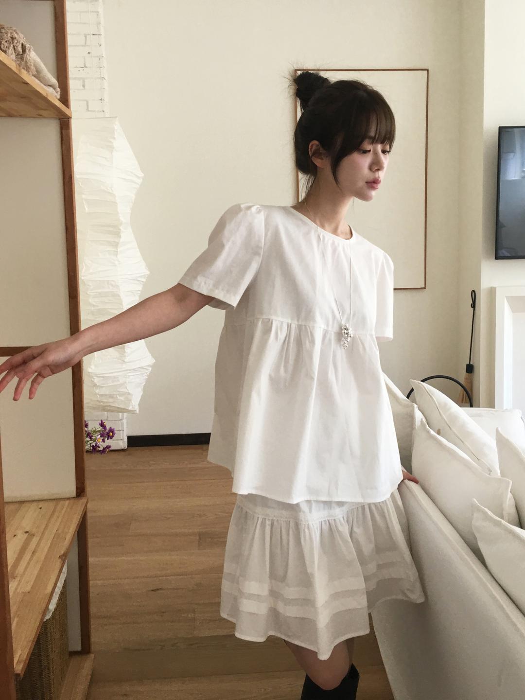 노비야카 Cotton loose puff blouse (Ivory, charcoal) *주문시5일소요