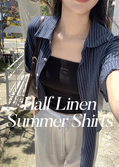 하프 린넨 여름 스트라이프 반팔 남방 셔츠 3color