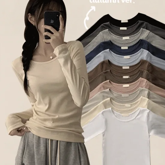 [마른핏보장!/기본티 정석] 가을 준비 끝, 마릴린 라운드 베이직 세미 크롭 긴팔 티셔츠 슬림핏 무지 긴팔티 12color