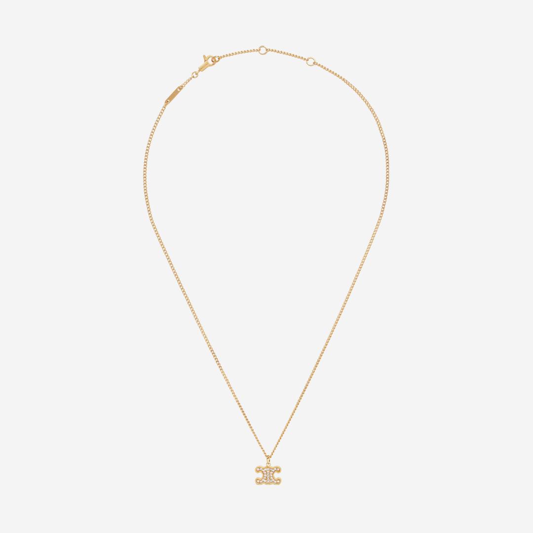 (W) Celine Triomphe Rhinestone Necklace in Brass with Gold Finish and Crystals Gold