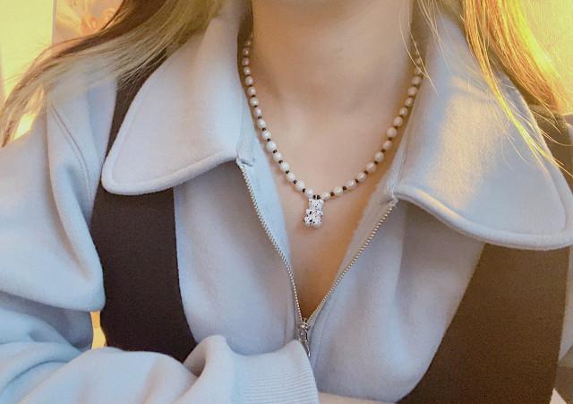 담수진주 목걸이 곰돌이 메추리 곰뽁이네 자체제작 레이어드 목걸이 써지컬스틸 실버925