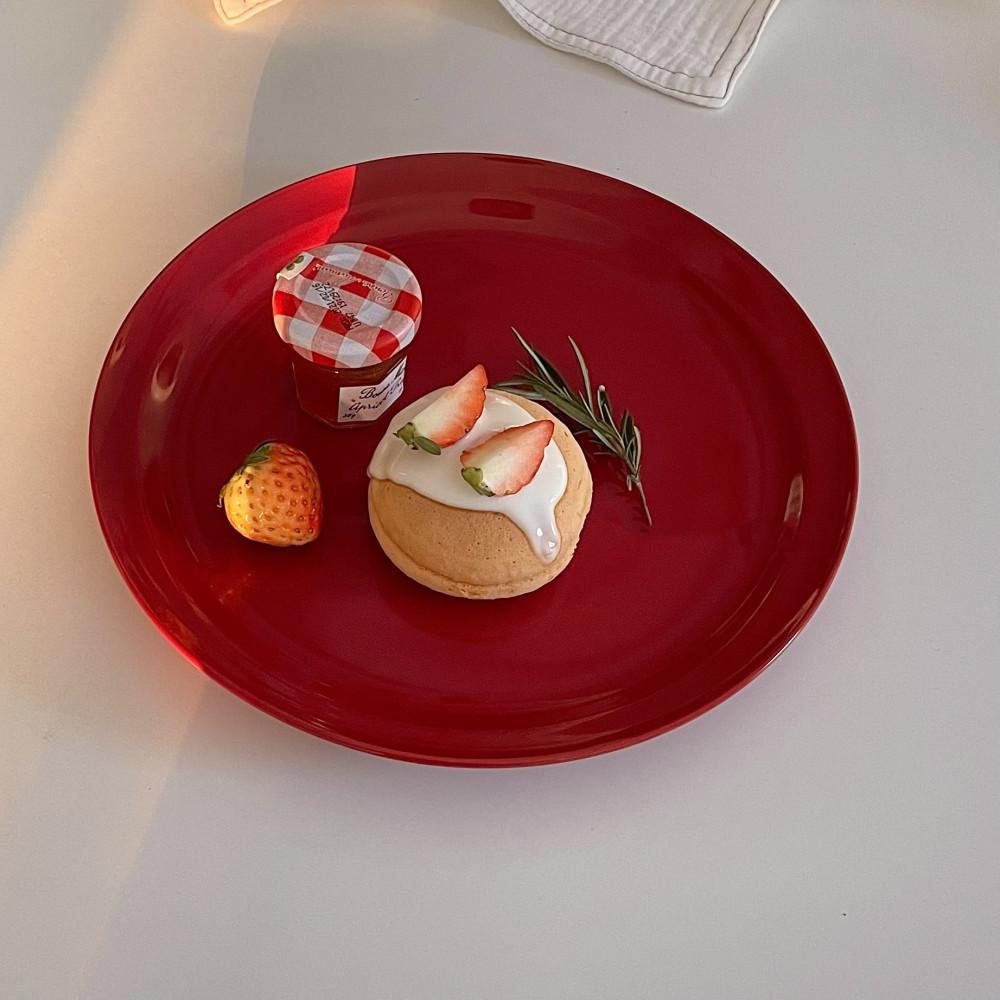 [모모피너츠] 레드 도자기 3종 플레이트 홈세트 그릇 타원그릇 접시 집들이 선물