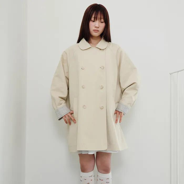 ROUND COLLAR HALF TRENCH COAT_BEIGE