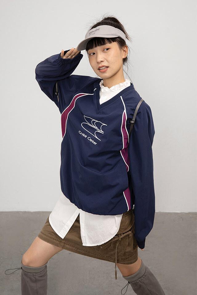 CRYINGCENTER 로고 저지 풀오버 (네이비)