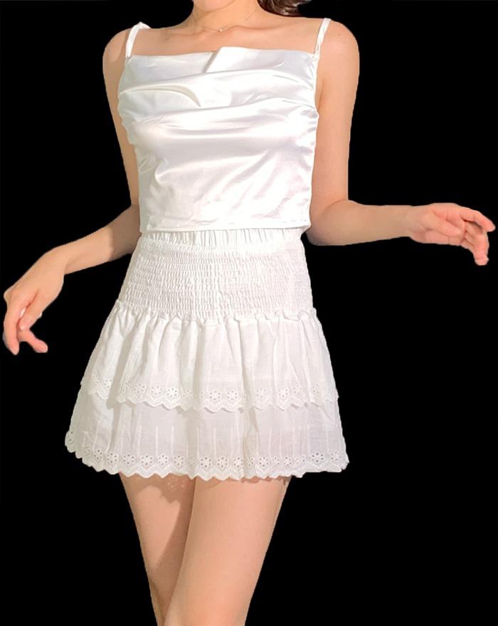 캉캉 빈티지 스모크 밴딩 펀칭 미니 스커트