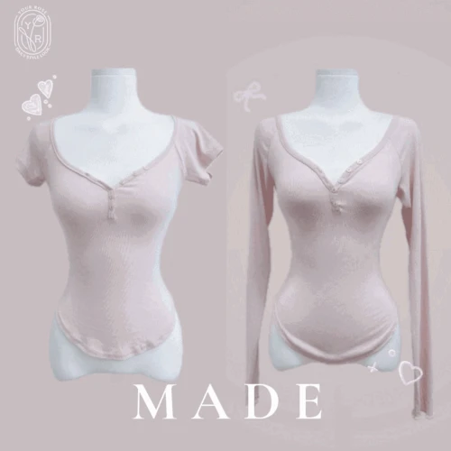 ⭐긴팔open⭐[자체제작]번따룩원조🤭🔥몸매보정TS종결판🔥뽀야미 하트브이넥 말랑쫀쫀 굴림 나그랑 단추 반팔/긴팔 티셔츠(*파임조절가능)