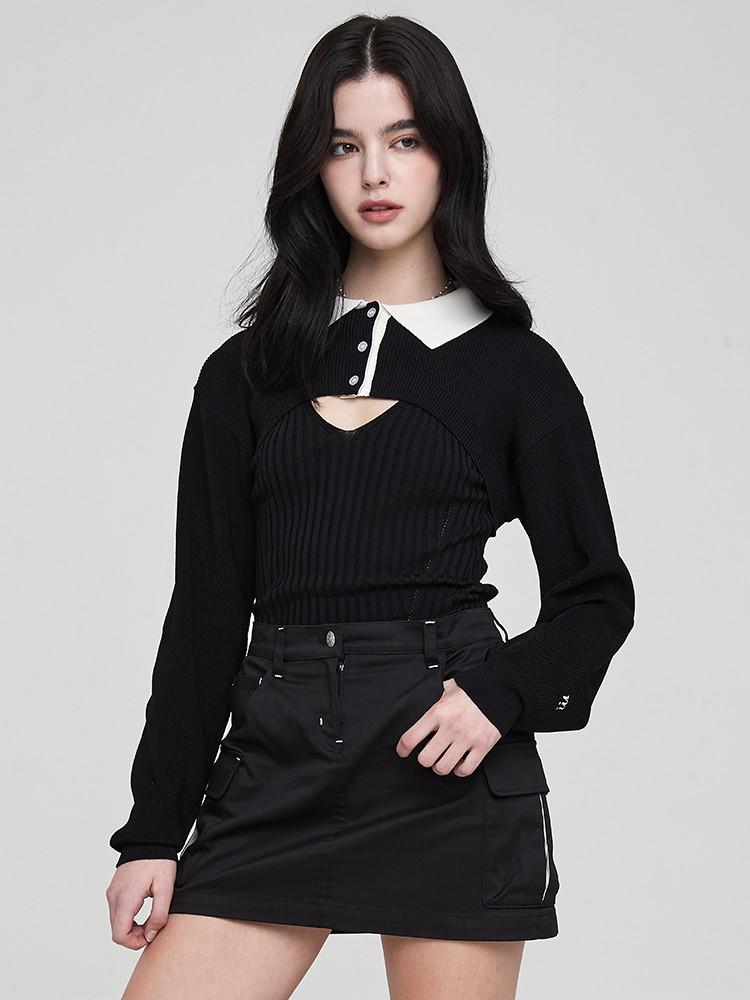 문수권세컨 럭비 레이어드 스웨터 블랙