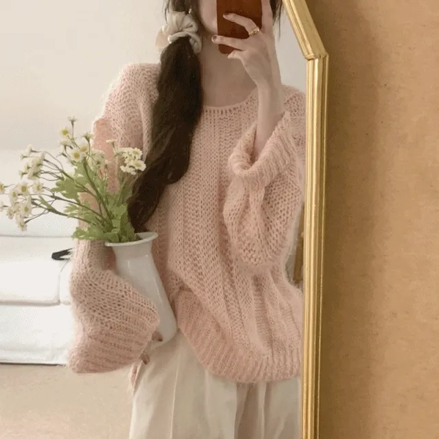 [여리핏] 리즈 페더 라운드 니트(6color)