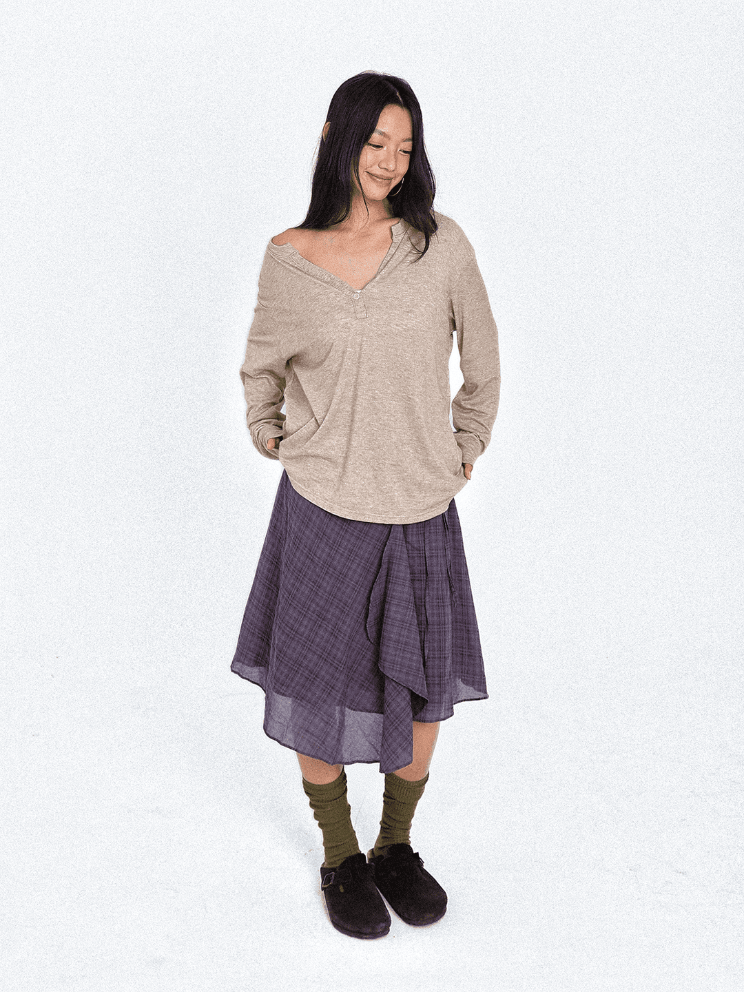 (최저가)Rosalie Check Wrap Purple Midi Skirt(허리 뒷밴딩)