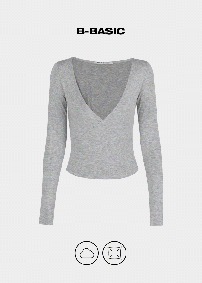 [B-BASIC] Tension Deep V-neck Wrap Long Sleeve T-shirt