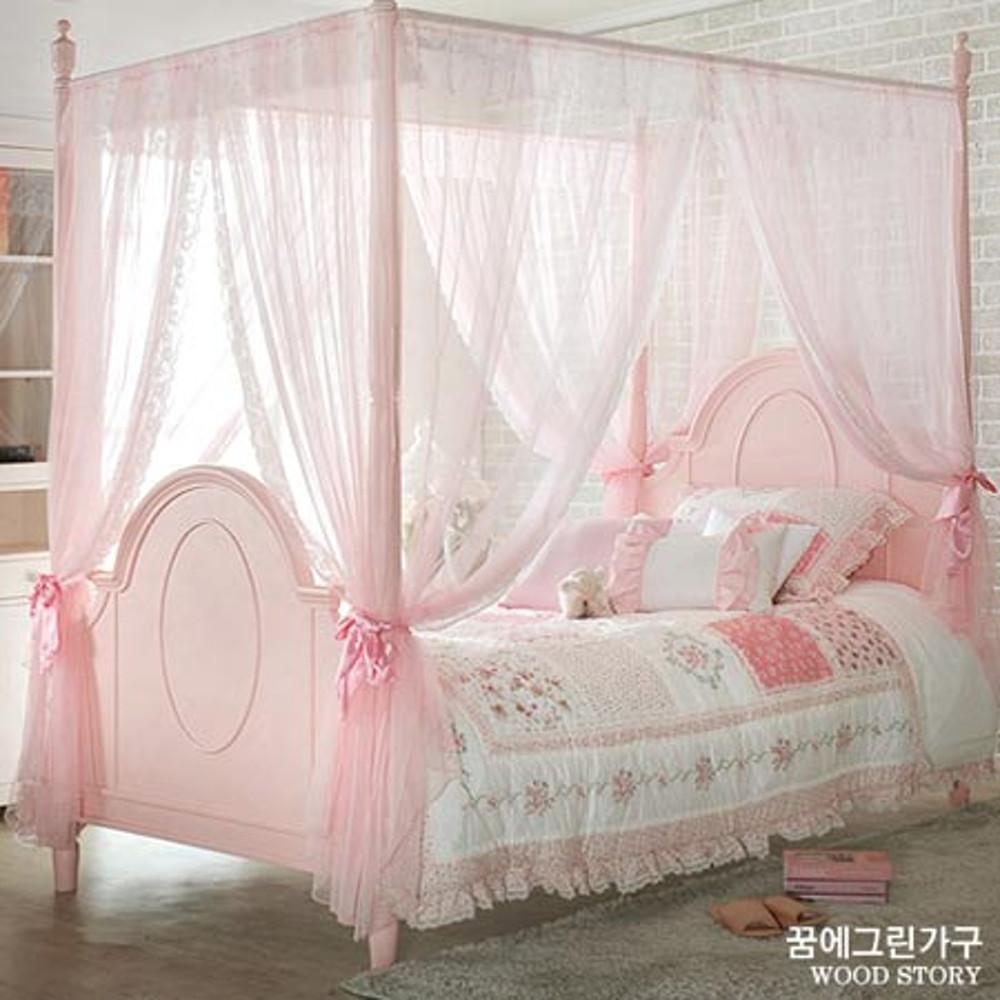 핑크마리 케노피 슈퍼싱글침대(커튼침대, 핑크, 화이트)