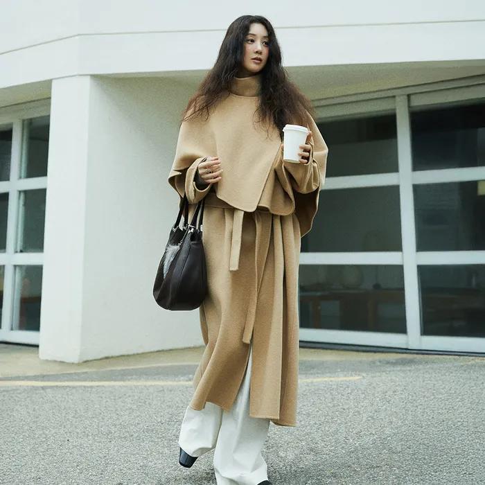 High-neck Handmade Coat + Cape SW5WH408-92