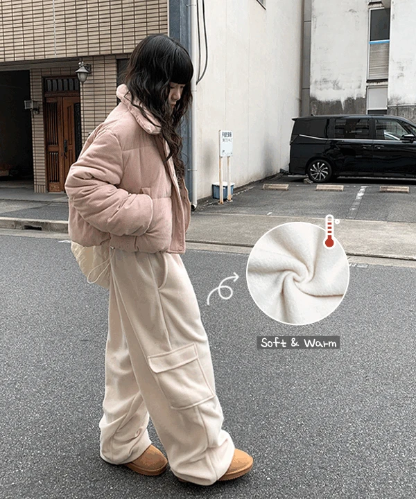 [겨울팬츠🤍] 포딩 후리스 카고 와이드 롱 팬츠 (4color)