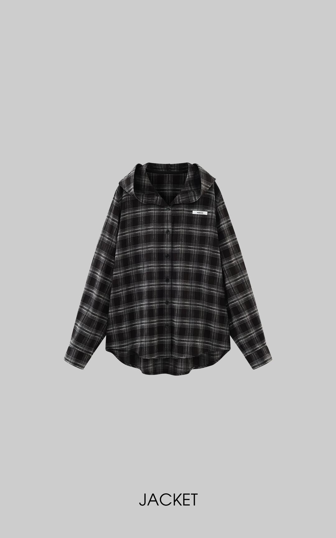 WARDEN EDGE Plaid Hooded Shirt Jacket with Matching Plaid Tube Top Set