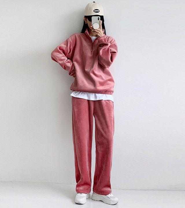 [당일발송] 남녀공용 겨울기모세트 양털벨리베어 와이드 세트 빅사이즈 기모 트레이닝SET 데일리룩 홈웨어 4color