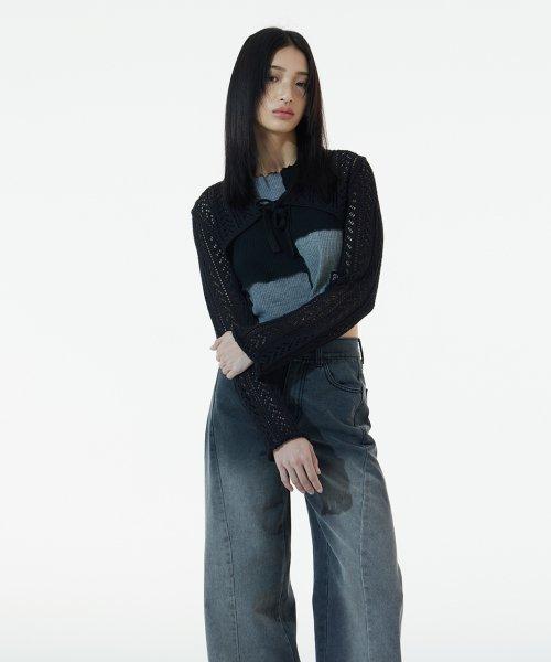 블랙 라이트 웨이트 크롭 가디건