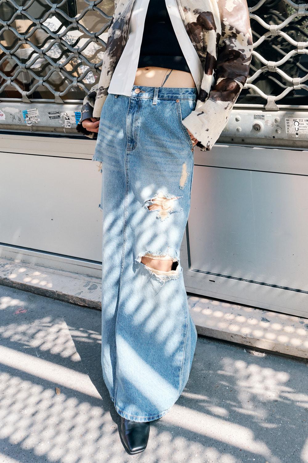 Damage Maxi Denim skirt