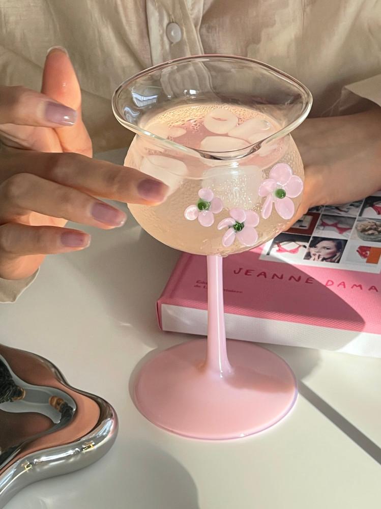 헤이유드 맨션플라워 고블렛 꽃무늬 입체 와인잔