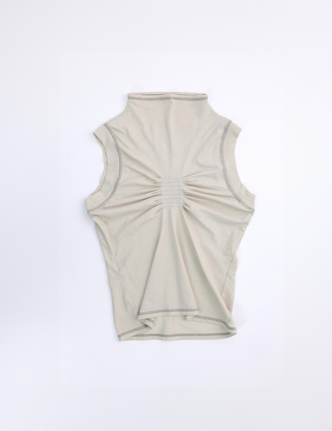 Pintuck highneck top (yellow beige)
