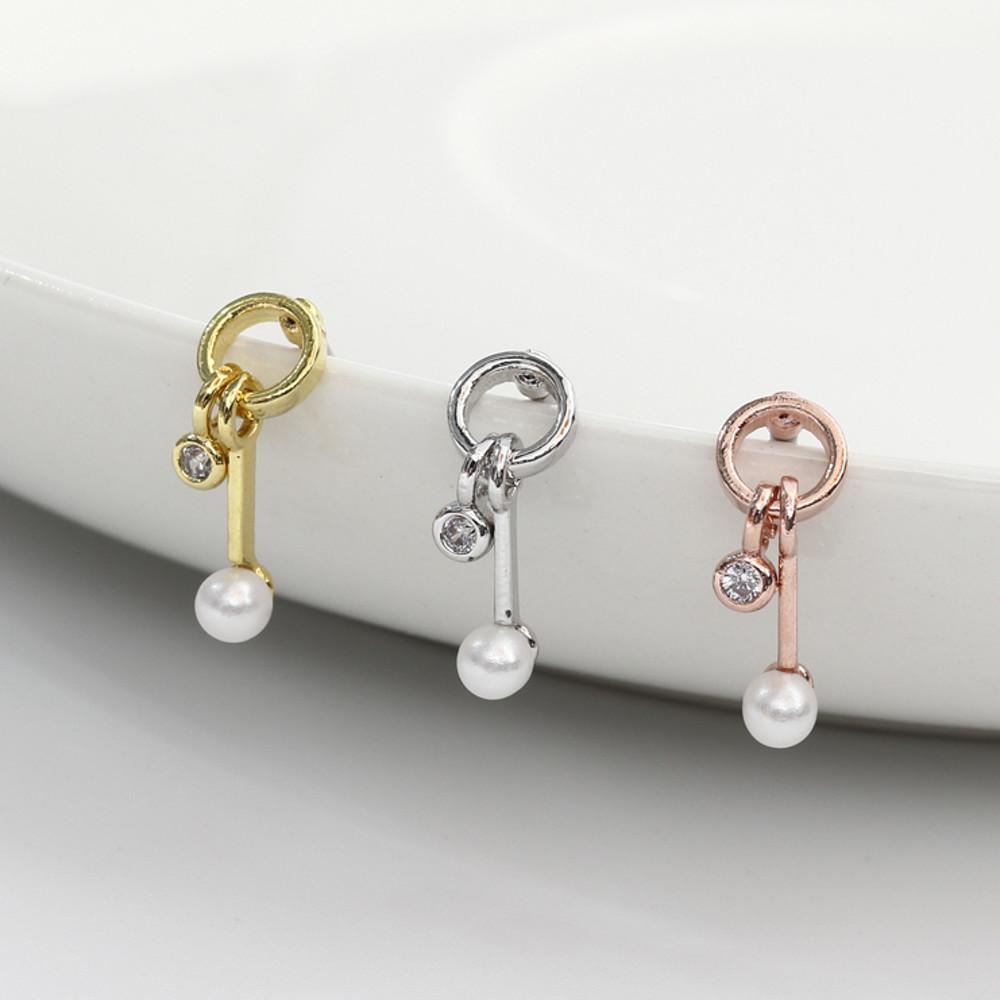 펄 & 큐빅 드롭 바벨 피어싱