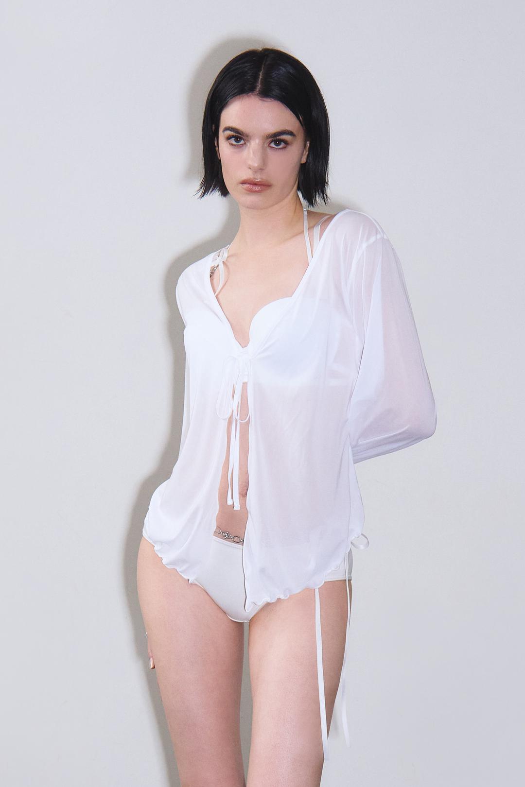 시스루 웨이브 가디건 커버업 (White)