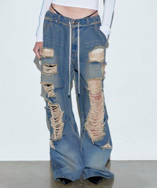 Destroyed Denim Pants Brushed Indigo