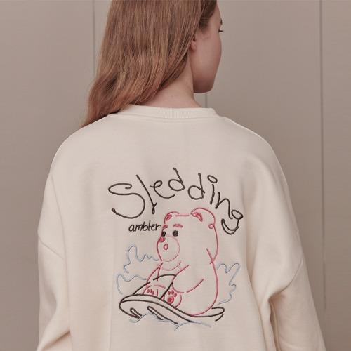 벨리곰X엠블러 Sledding Belly 남여공용 오버핏 기모 맨투맨 BMM205 (아이보리)