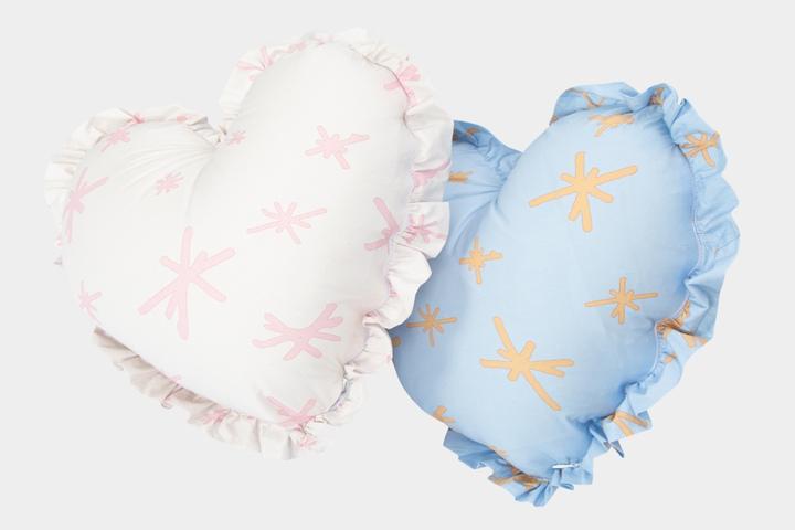 별 패턴 하트 프릴 면 쿠션커버