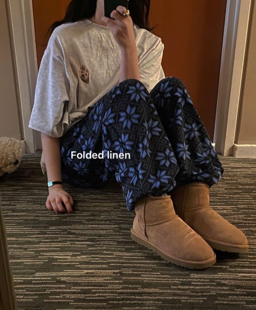 (핑,밤당일)Basket 바스켓 아이리스 팬츠 스노우 눈꽃 패턴 후리스 팬츠 플리스 투웨이 팬츠(3color)