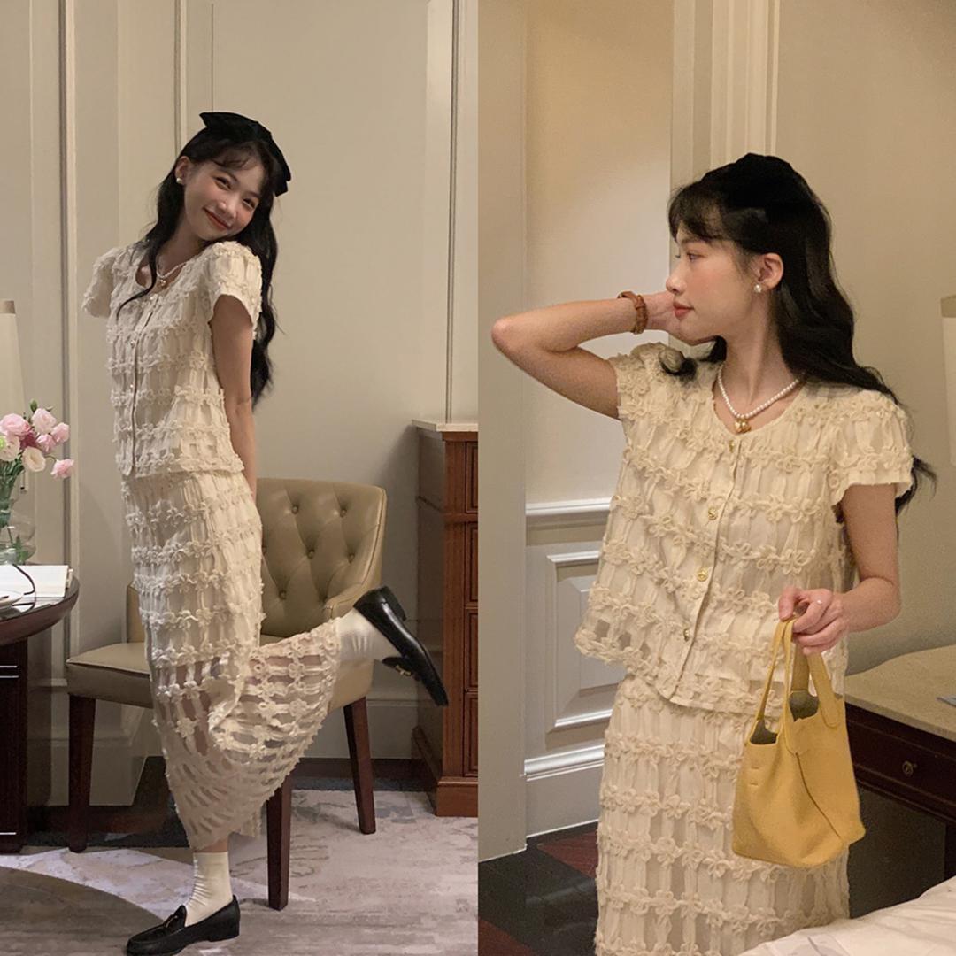 [당일출고]입체플라워 가디건 롱스커트SET