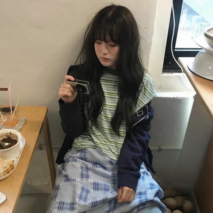 [3/27(금) 예약배송] 스트라이프 박시 LST (Green Stripe)