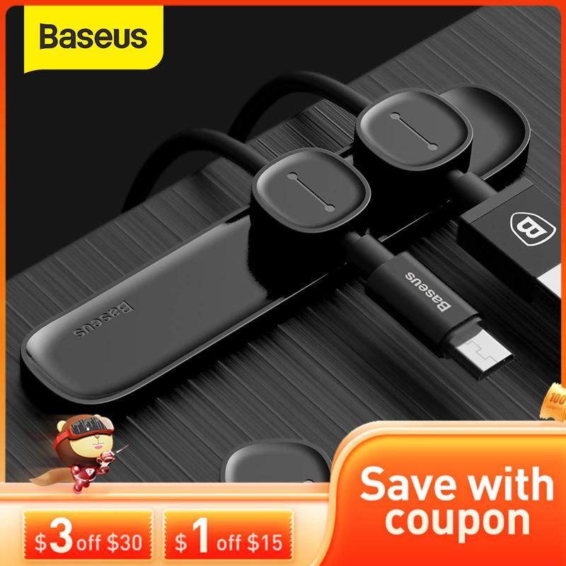 Baseus 케이블 주최자 마그네틱 케이블 관리 USB 케이블 홀더 Silicione 유연한 데스크탑 클립 마우스 와이어 주최자