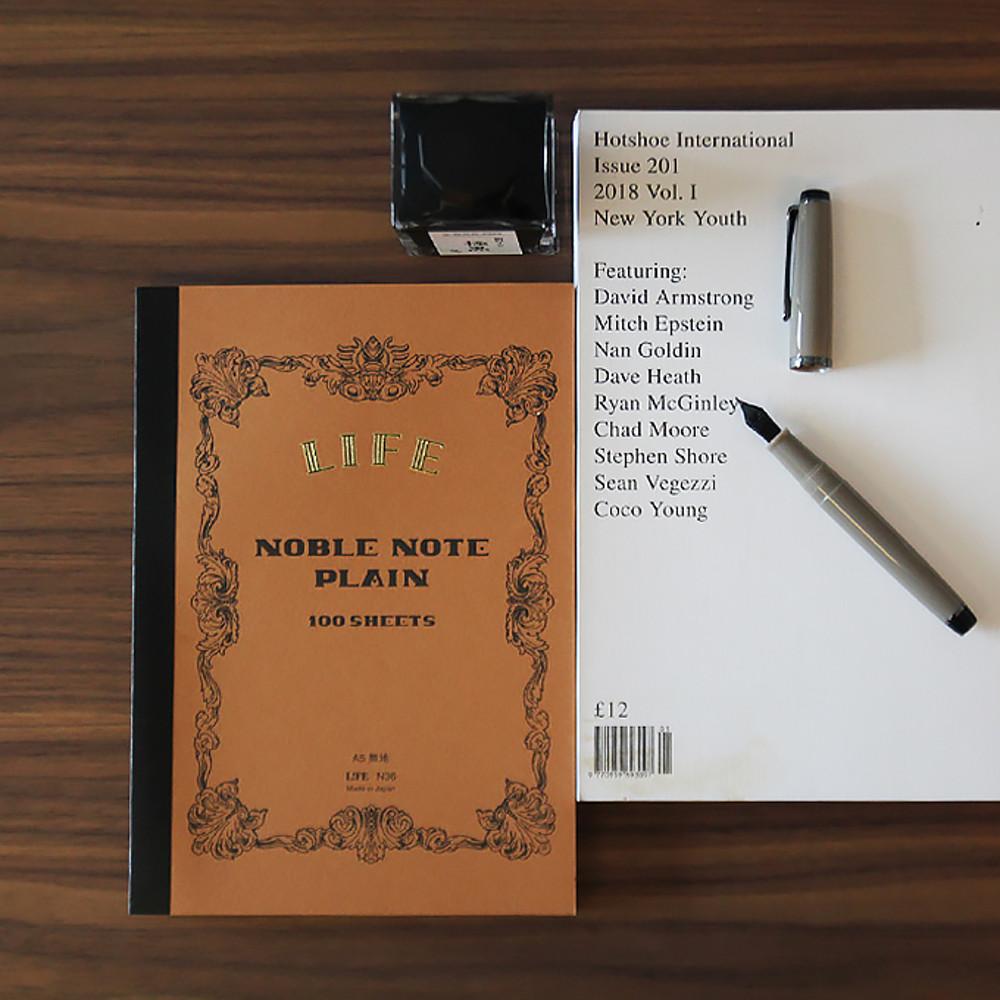 라이프 노블 A5 100매 두꺼운 노트 / 무지 줄무늬 모눈종이 3type 공책