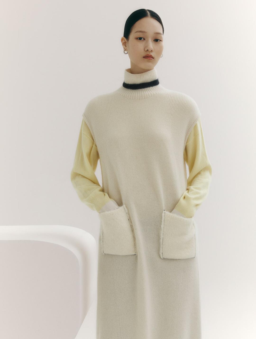 Cashmere Long Vest Dress - Ivory