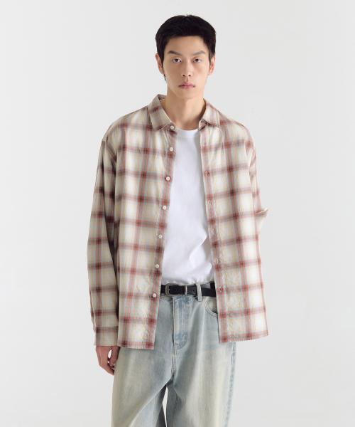 릴렉스드 옴브레 체크 셔츠 [베이지/오렌지]
