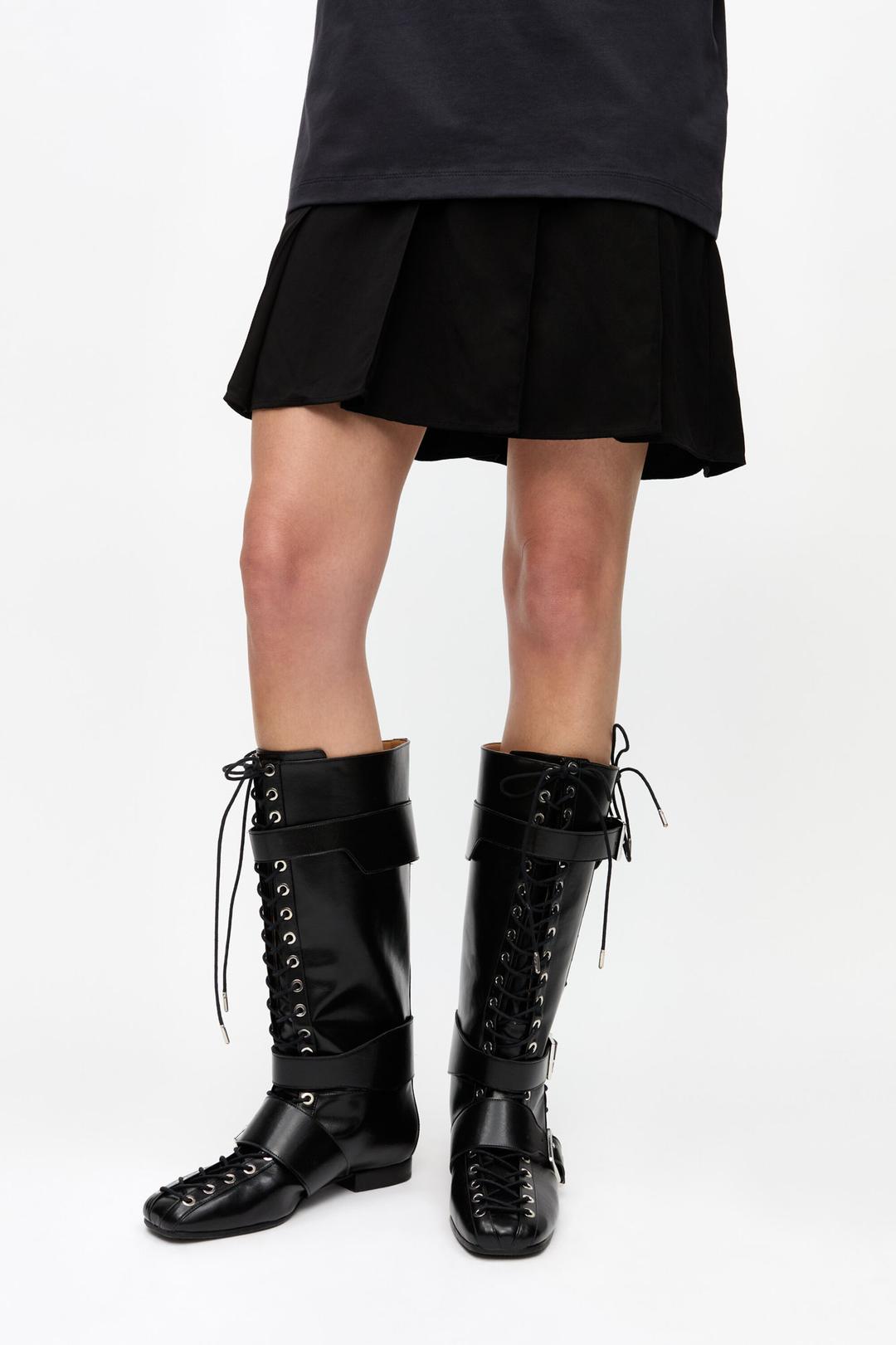 Black Crinkle Oleatex Lace-Up High Boots